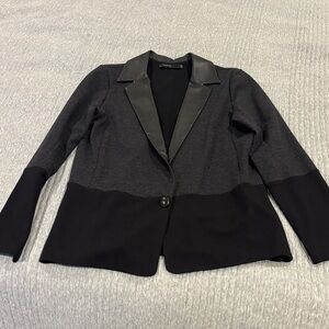 Worthington Black Two-Tone Blazer with Faux Leather Collar